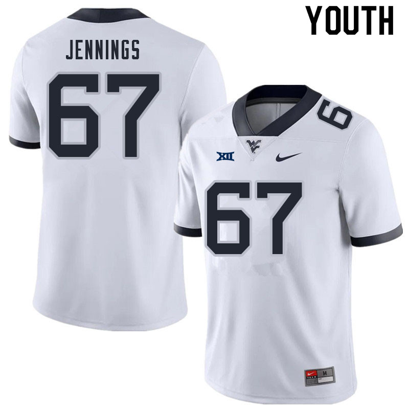 Youth #67 Chez Jennings West Virginia Mountaineers College Football Jerseys Sale-White - Click Image to Close